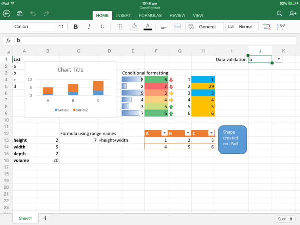 Excel on iPad